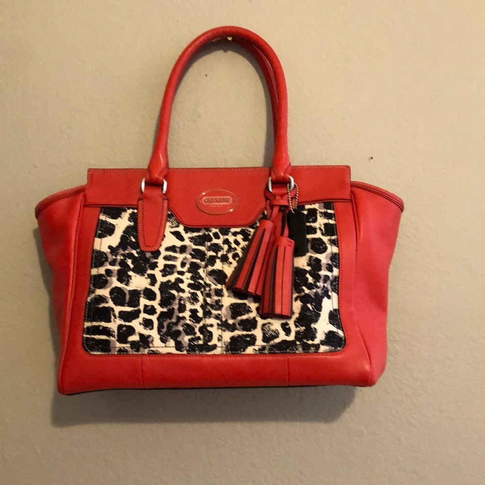 Coach Red with Animal print insert handbag